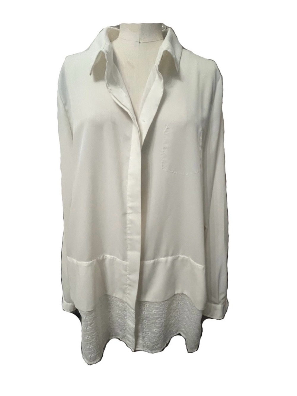 Tommy Hilfiger Cream Button-Down Shirt with Lace Hem